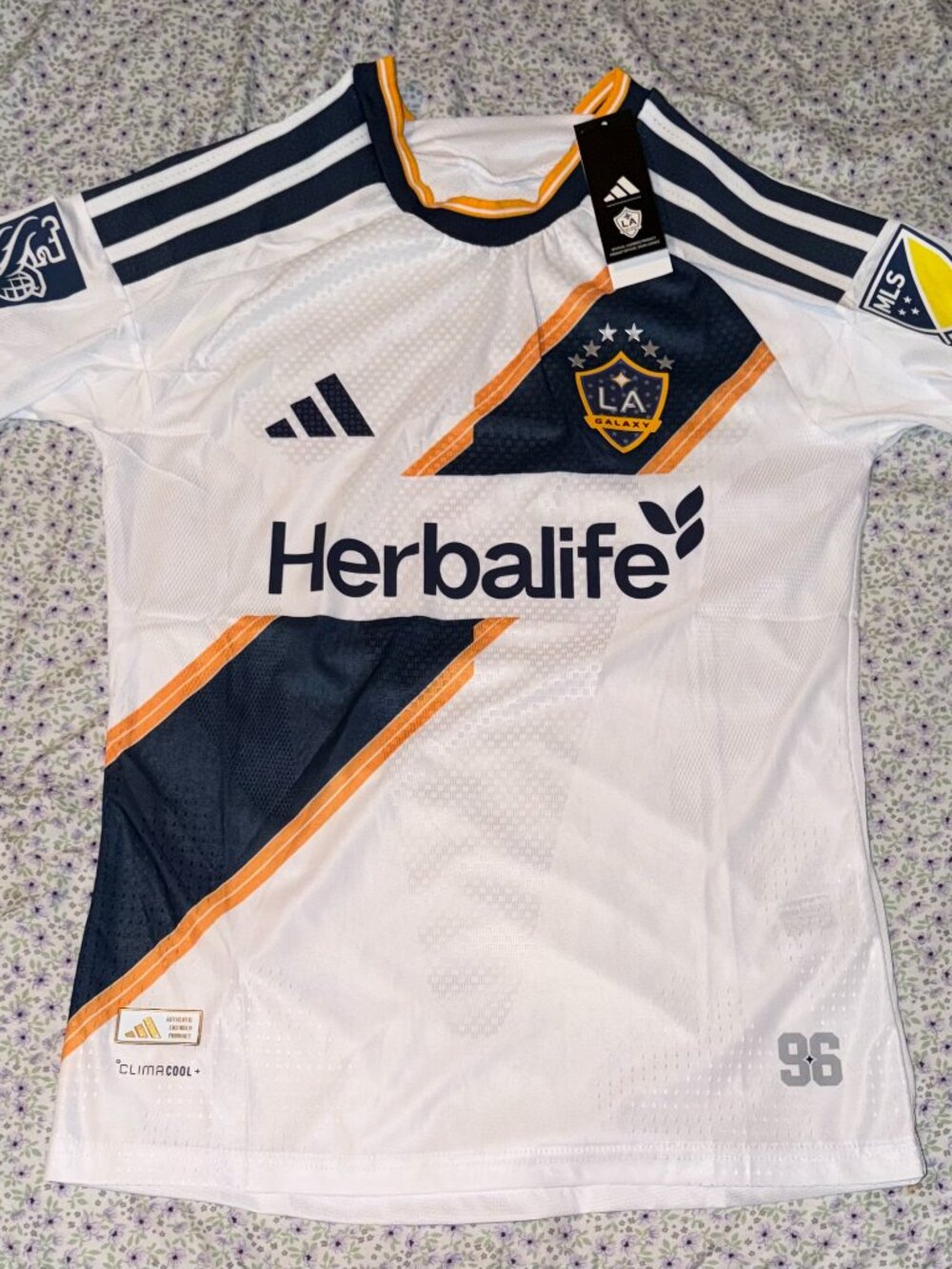 LA Galaxy Home Jersey White Navy Gold Soccer Futbol Shirt New Tags SLIM FIT